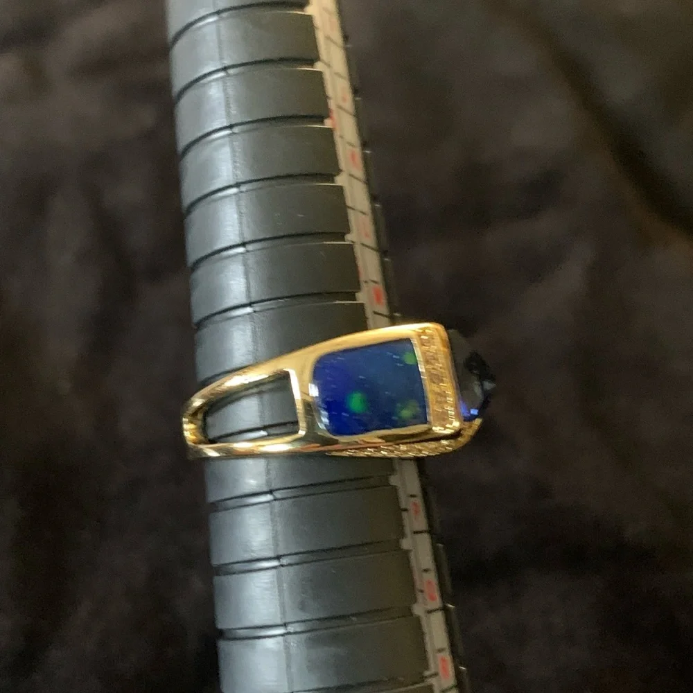 Blue Teardrop Stone Ring with Opal Inlay - Picture 5 of 7
